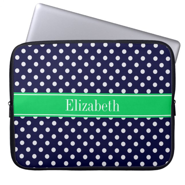 Capa Para Notebook Marinho Azul Wt Bolinhas Esmerald Verde Nome Monog (Frente)