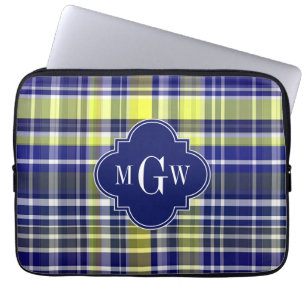 Capa Para Notebook Marinho de abacaxi Blue White Preppy Madras Monogr