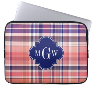 Capa Para Notebook Marinho De Coral Leve Com O Monograma Do Preppy Ma