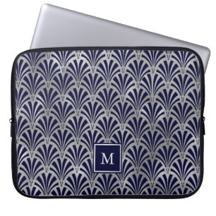 Capa Para Notebook Marinho de Deco da arte moderna e monograma de