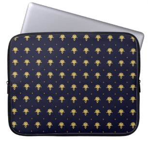 Capa Para Notebook Marinho Elegante Azul e Dourado Damasco