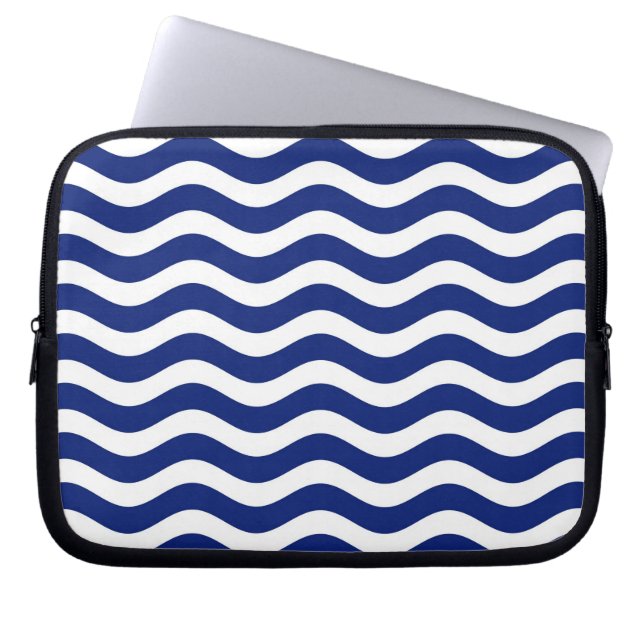 Capa Para Notebook Marinho Onda Moderno - Decoração Azul (Frente)