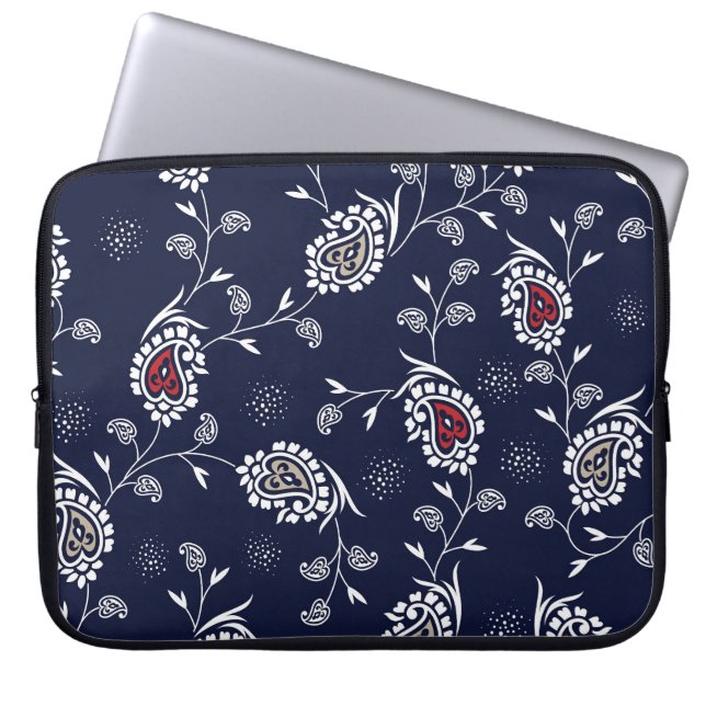 Capa Para Notebook Marinho Paisley: Elegante Pattern Design. (Frente)