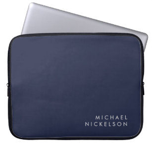 Capa Para Notebook Marinho preto moderno e mínimo azul   Adicione seu