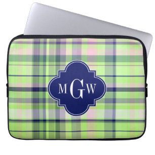 Capa Para Notebook Marinho Rosa Pistachio Whpreppy Madras Monograma