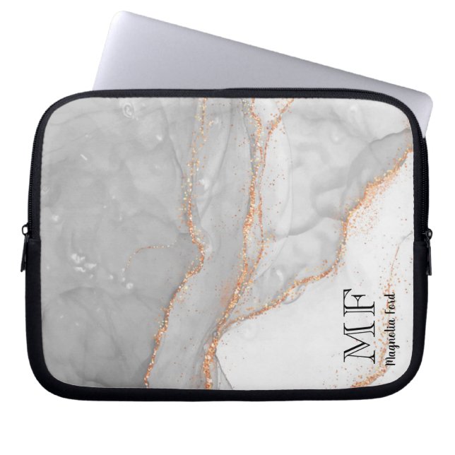 Capa Para Notebook Mármaco brilhante Dourado branco de cinza personal (Frente)