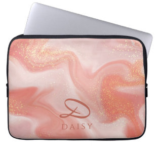 Capa Para Notebook Mármaco Dourado de Brilho Laranja Peach Personaliz