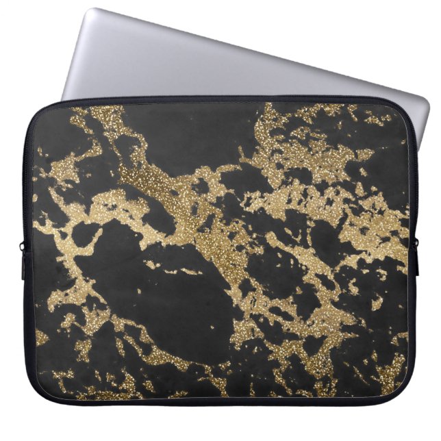 Capa Para Notebook Mármaco preto Dourado moderno (Frente)