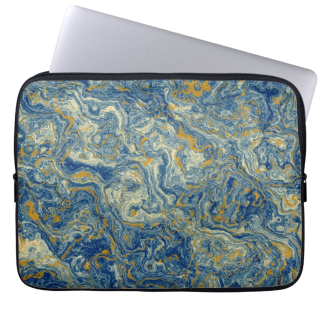 Capa Para Notebook Mármore azul e dourado (Frente)
