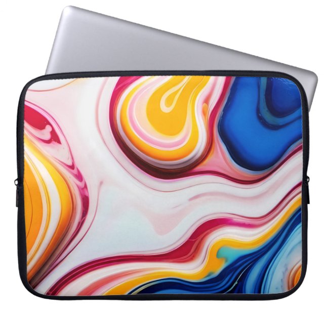 Capa Para Notebook Mármore azul-preto-branco-cor-de-rosa (Frente)