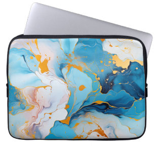 Capa Para Notebook Mármore Azure com Salpicos Dourados