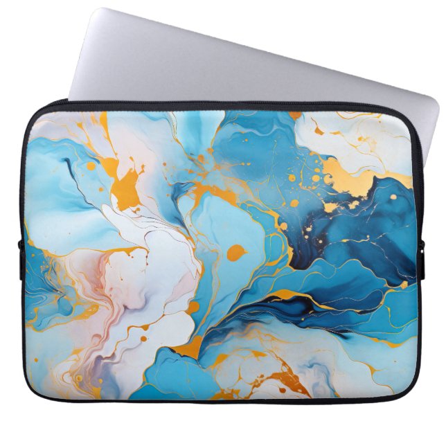 Capa Para Notebook Mármore Azure com Salpicos Dourados (Frente)