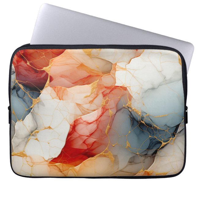 Capa Para Notebook Mármore Bege e Marfim com Veias Douradas (Frente)