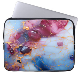 Capa Para Notebook Mármore Blush & Safira com Veias Douradas
