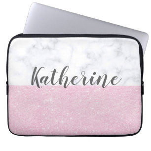 Capa Para Notebook Mármore cor-de-rosa feminino elegante do branco d