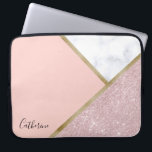 Capa Para Notebook Mármore cor-de-rosa geométrico elegante do branco<br><div class="desc">Design geométrico à moda que caracteriza o brilho cor-de-rosa do ouro do falso,  o ouro e o mármore branco.</div>