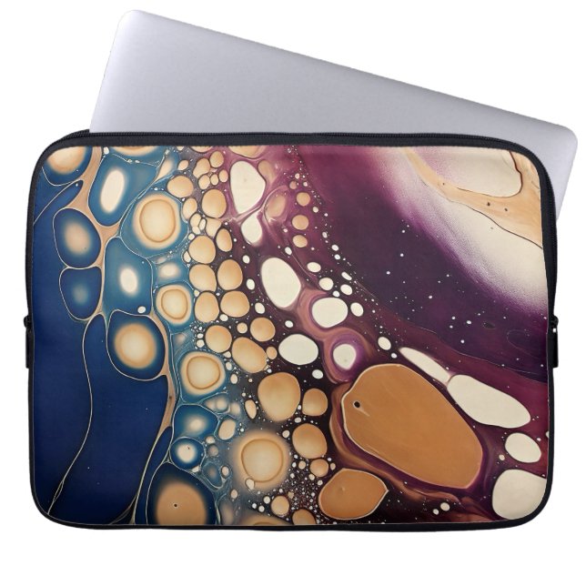 Capa Para Notebook Mármore Fluido Celestial em Ouro Meia-Noite (Frente)