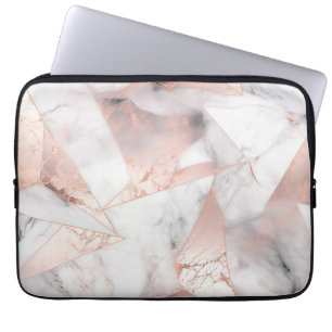 Capa Para Notebook Mármore Geométrico Dourado Rosa Tendência