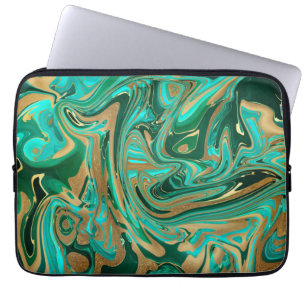 Capa Para Notebook Mármore Líquido Verde e Dourado