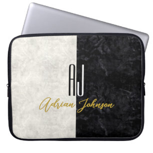 Capa Para Notebook Mármore Monograma Black Gold