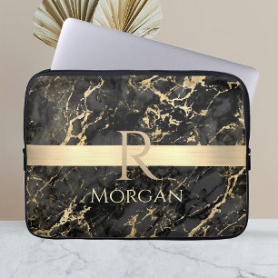 Capa Para Notebook Mármore Preto e Dourado, Bar Dourado, Nome do ÍD
