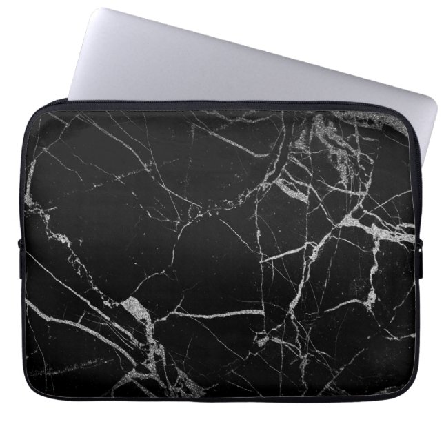 Capa Para Notebook Mármore Veio Preto e Prata (Frente)
