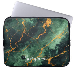 Capa Para Notebook Mármore Verde e Dourado da Floresta Automática Per