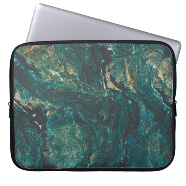 Capa Para Notebook Mármore verde escuro: textura luxuosa. (Frente)