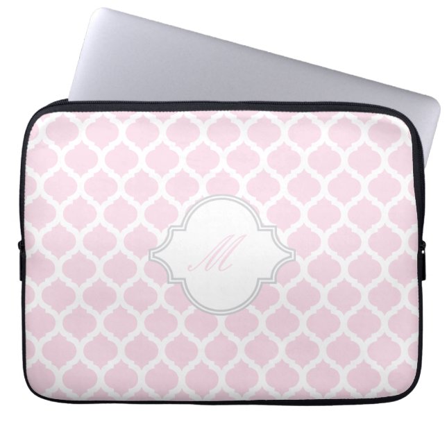 Capa Para Notebook Marroquino rosa e branco com Bolsa de laptop monog (Frente)