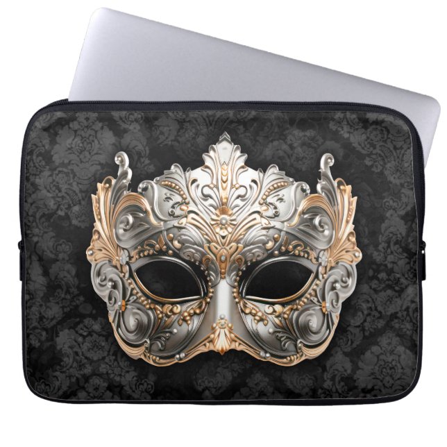 Capa Para Notebook Máscara Veneziana de Mascarada em Prata (Frente)