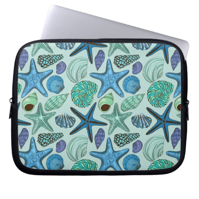 Capa Para Notebook Máscaras de Seashells e do teste padrão azuis da (Frente)