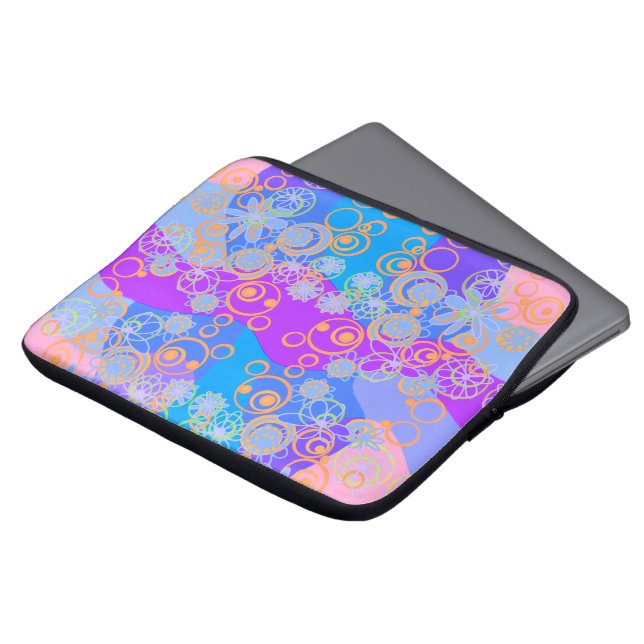 Capa Para Notebook Mazipoodles Bolhas Florais Azul-Laranja Múltiplo (Frente Topo)