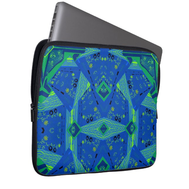 Capa Para Notebook Mazipoodles Origami Chintz Blue Green (Frente Esquerda)