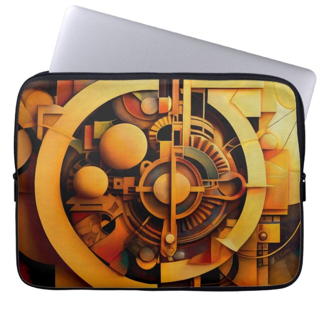 Capa Para Notebook Mecanismo Dourado Abstrato Steampunk (Frente)