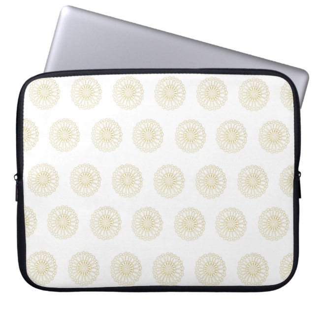 Capa Para Notebook Medalhão de Flor de Zínia Dourada Branca (Frente)