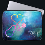 Capa Para Notebook Medical Doctor or Nurse Blue Universe<br><div class="desc">Blue sky universe background accented by a stethoscope shaped like a heart. Nurses,  doctors and medical industry professionals will love this computer sleeve. Monogram with initials or title.</div>