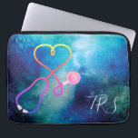 Capa Para Notebook Medical Doctor or Nurse Blue Universe<br><div class="desc">Blue sky universe background accented by a stethoscope shaped like a heart. Nurses,  doctors and medical industry professionals will love this computer sleeve. Monogram with initials or title.</div>