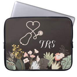 Capa Para Notebook Médico Elegante ou Monograma Floral de Enfermeiro