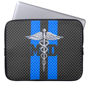Capa Para Notebook Médico Médico MD Caduceus em Blue Strips