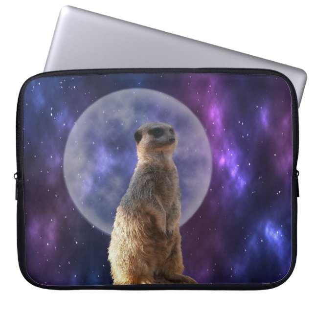 Capa Para Notebook Meerkat Na Noite Azul De Lua Cheia, (Frente)