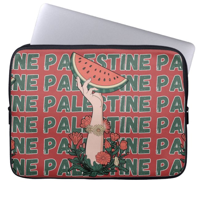 Capa Para Notebook melancia, flores e texto palestino Repetir (Frente)