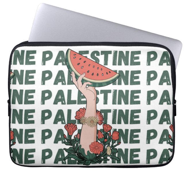 Capa Para Notebook melancia, flores e texto palestino Repetir (Frente)