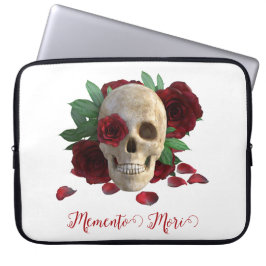 Capa Para Notebook Memento Mori. Caveira com rosas vermelhas