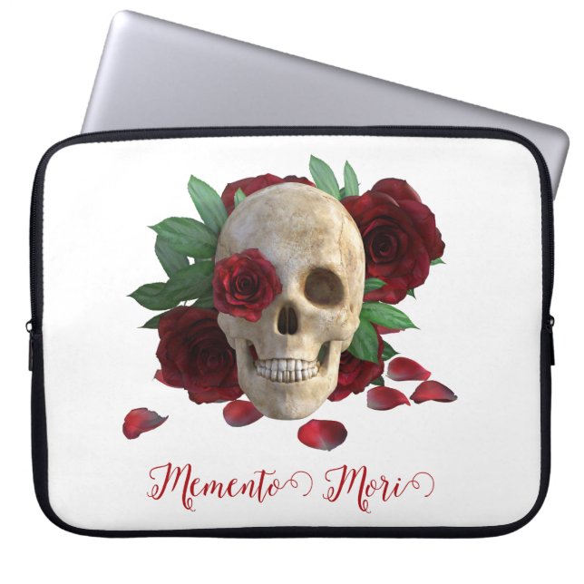 Capa Para Notebook Memento Mori. Caveira com rosas vermelhas (Frente)