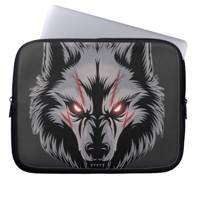 Capa Para Notebook Menacando Lobo com Olhos Vermelhos Brilhantes (Frente)