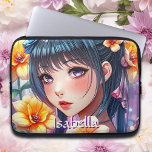 Capa Para Notebook Menina bonito de animação com Daffodils personaliz<br><div class="desc">Cobrir de comprimidos personalizado. Linda garota com olhos roxos e cabelo escuro cercado por narcisos amarelos. Bonito floral e anime com tema arte digital ai.</div>