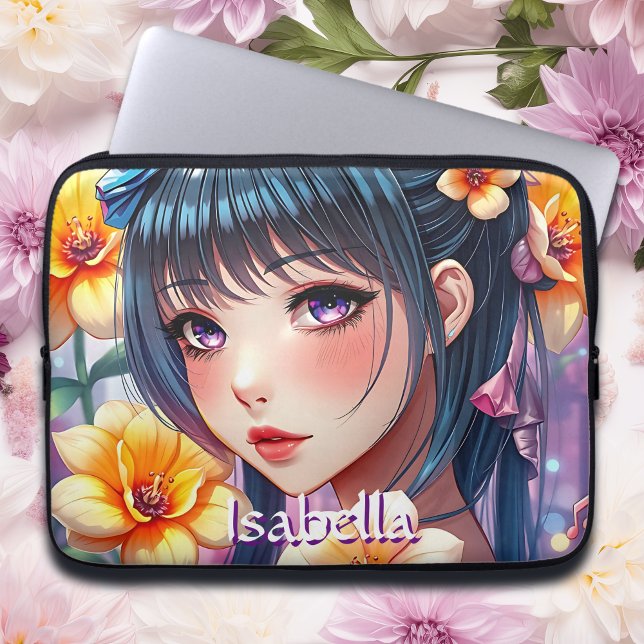 Capa Para Notebook Menina bonito de animação com Daffodils personaliz (Criador carregado)