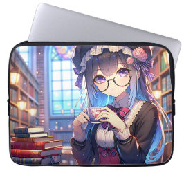 Capa Para Notebook Menina de animação bonita lendo óculos