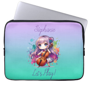 Capa Para Notebook Menina de Animação Bonita Tocando Jogador de Cello