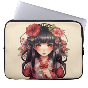Capa Para Notebook Menina de animação, flores rosa